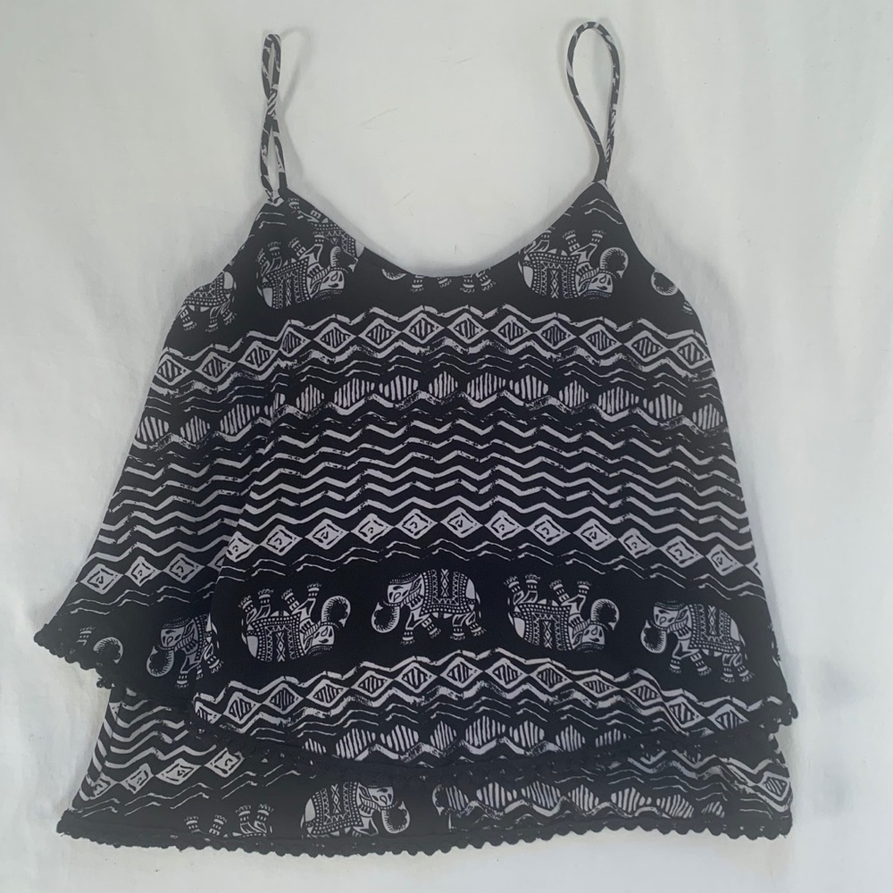 Black and white elephant patterned tank